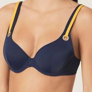 Marie Jo Blue & Gold Plunge Bikini Top